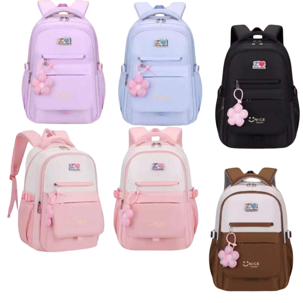 cartable noir marron et rosé et violet