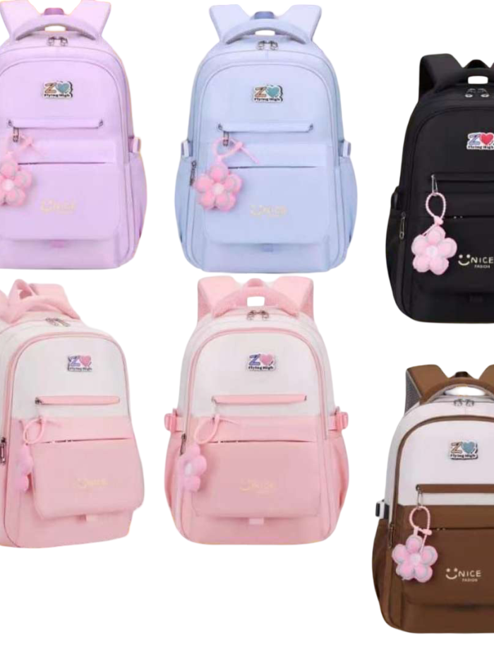 cartable noir marron et rosé et violet