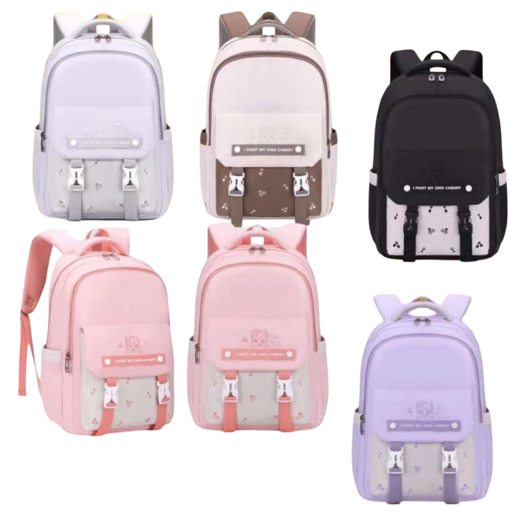 cartable noir et marron et rosé et violet