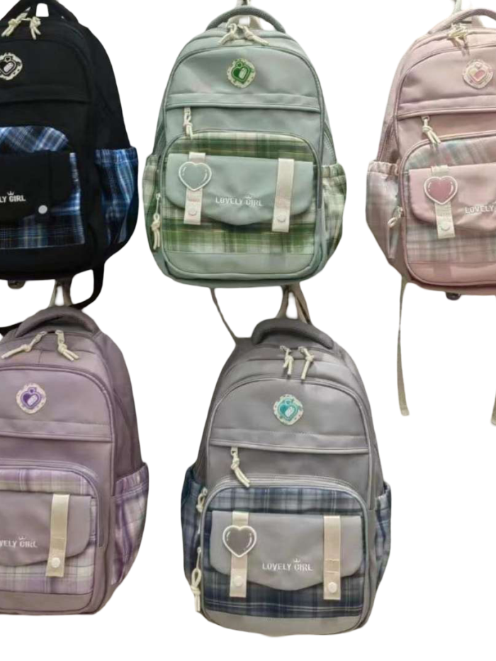 cartable noir et vert bleu et rosé et violet