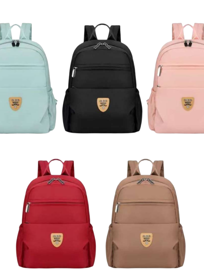 cartable noir et vert marron et rouge rosé