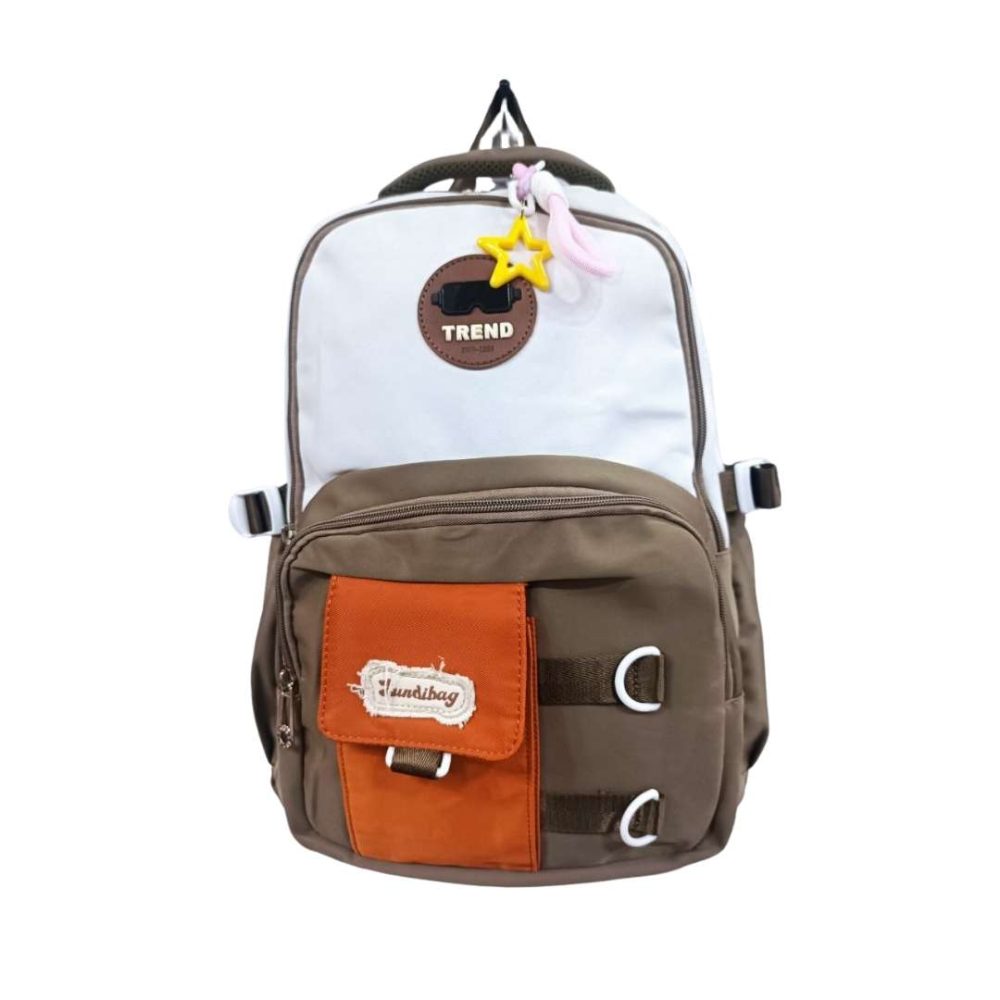 cartable marron blanc orange