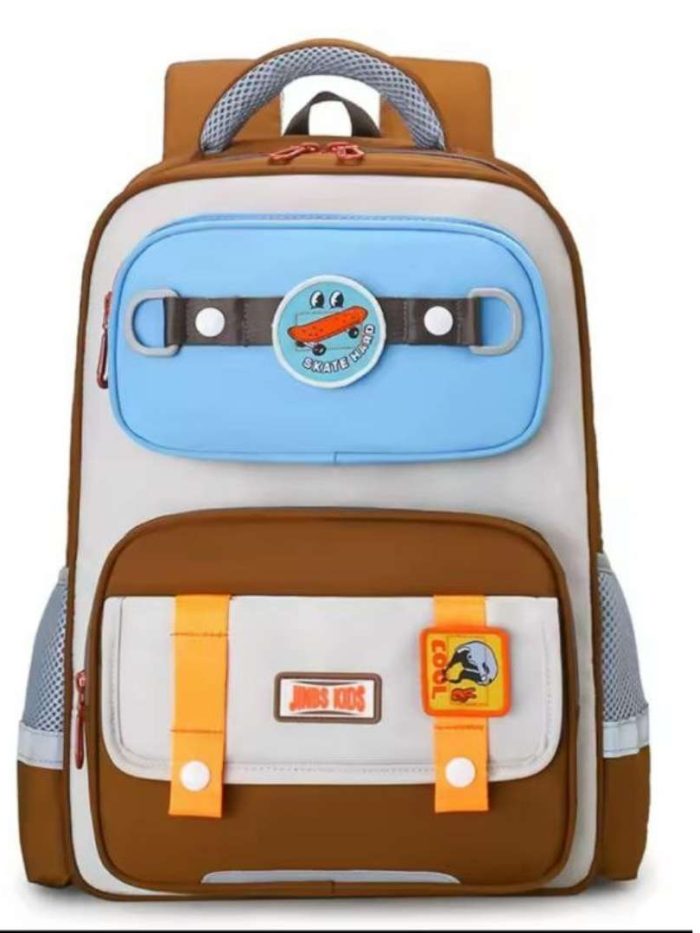 cartable marron et bleu